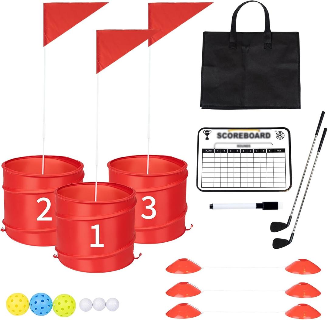 3 Holes-Outdoor Backyard Golf Game Set,Outdoor Yard Golf Chipping Game with 2 Clubs,Ball and Flag,Fun for All Crowd, Perfect for Beach,Park,Lawn and Camping