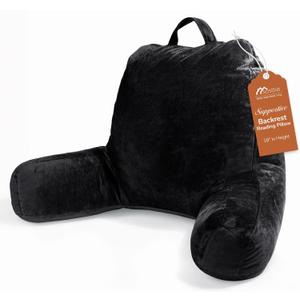 Sasttie Reading Pillow, Velvet Back Pillow for Bed Sitting Up, Adult Back-Rest Support Cushion with Arms for Sit Up on Couch, Sofa, and Floor, Dorm Essentials, Reading Accessories, Black (Standard (18-Inch))