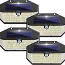 Solar Outdoor Lights, 266LED with Motion Sensor and 3 Lighting Modes, IP65 Waterproof, 5 Sides of 220 Wide Angle Light, Intelligent Security Wireless Lights for Patio, Garden(White, 4pack)