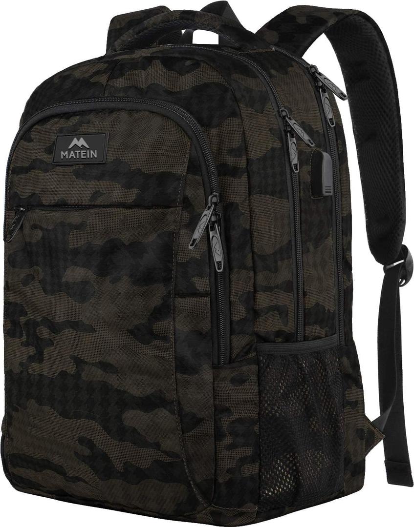 MATEIN 15.6 Inch Laptop Backpack, Sturdy Business Travel Laptop Bagpack with USB Charging Port, Sturdy Carry On Water-Resistant Daypack for Work College Bookbag Men Women Computer Backpack (Camouflage)