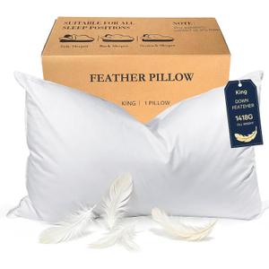 BHZ King Pillow Feather Down Hotel My King Pillow Bed Goose Pillows Alternative Luxury Pillows for Sleeping Side and Back Sleepers Soft Support Gifts White (King (Pack of 1))