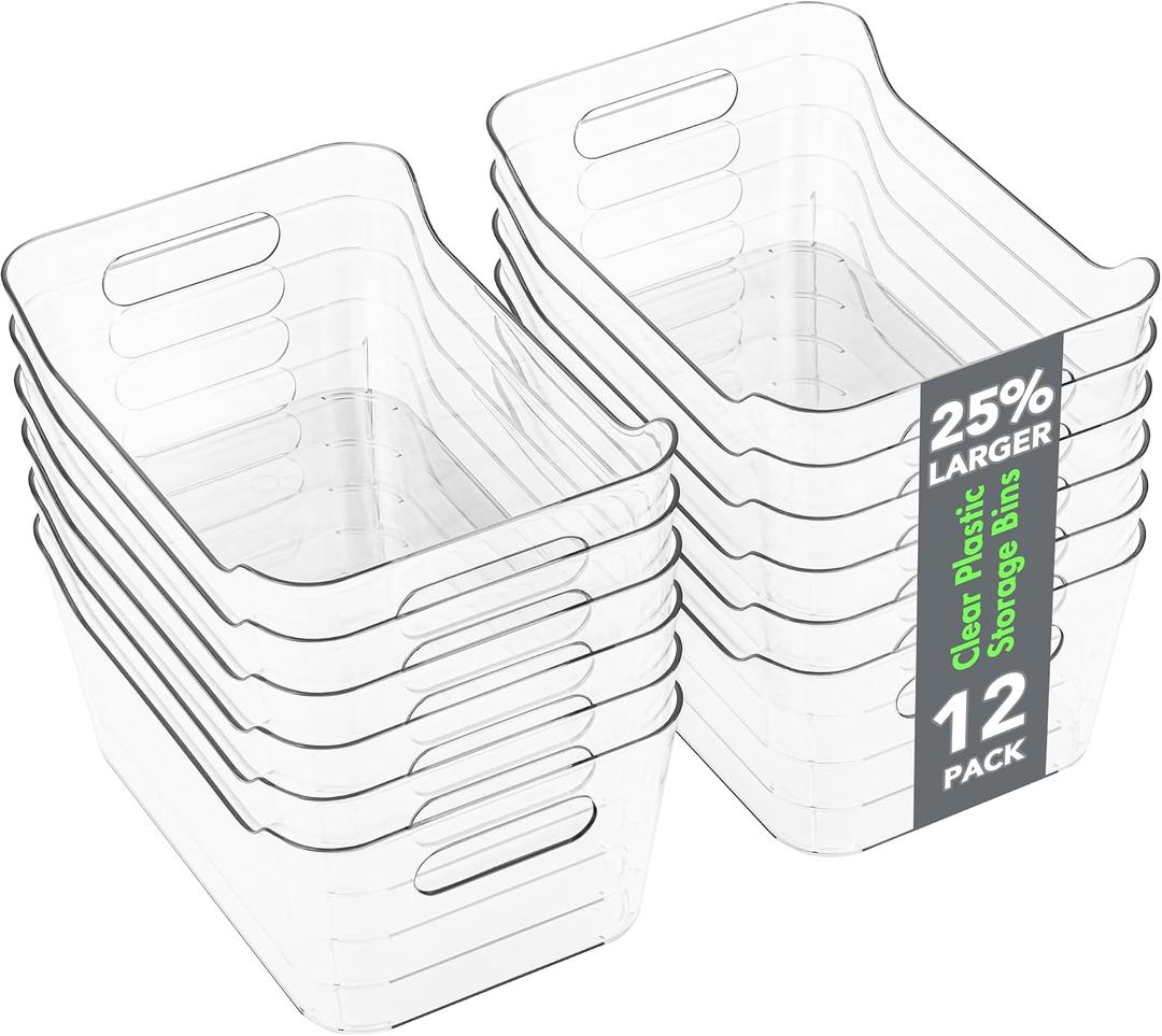 Tiawudi 12 Pack Plastic Storage Bins, Multi-Use Organizer Bins, Pantry Organizer, Clear Storage Containers for Home, Kitchen, Office, Cabinet, Shelf and Fridge Organization, 10.5" X 7.2" X 4.5"