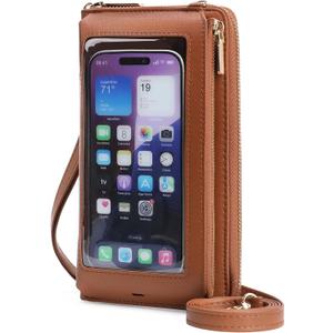 GOIACII Phone Purse Crossbody Bags for Women Small Travel Wallet Touch Screen RFID Blocking (Brown)