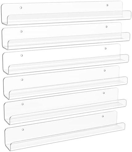 upsimples 6 Pack Clear Acrylic Shelves, 12" Nursery Bookshelves for Wall, Floating Bookshelf for Kids Baby, Vinyl Display, Record Holder, Magazine Rack, Picture Ledge Shelf