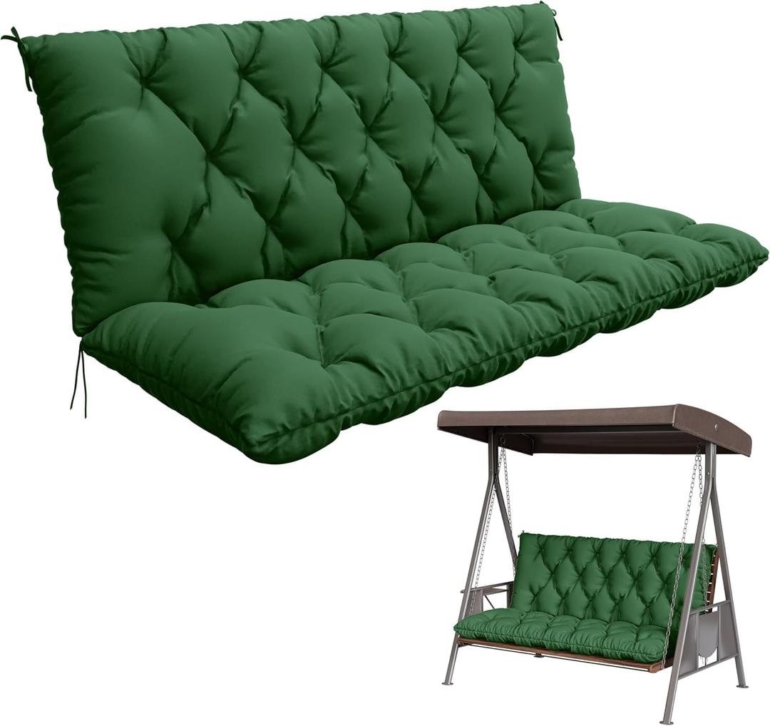 Porch Swing Cushion with Backrest,Waterproof Bench Cushion for Outdoor Furniture,2-3 Seater Replacement Thickened 5 in swing cushion,with Ties,Patio,Outdoor,Backyard and Garden (Green,60x40 in)