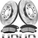 Anpulsero Front Brake Kit Compatible with Chevy GMC Silverado Sierra Yukon XL Suburban Express Savana 1500 Tahoe Avalanche Escalade ESV EXT Drilled & Slotted Brake Rotors Brakes Pads Replacement