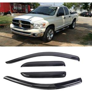 4pcs Window Visors Tape-On for 2002-2008 Dodge Ram 1500, 2003-2009 Ram 2500 & 3500 with Crew/Extended Cab Sun Rain Guard Side Window Wind Deflectors
