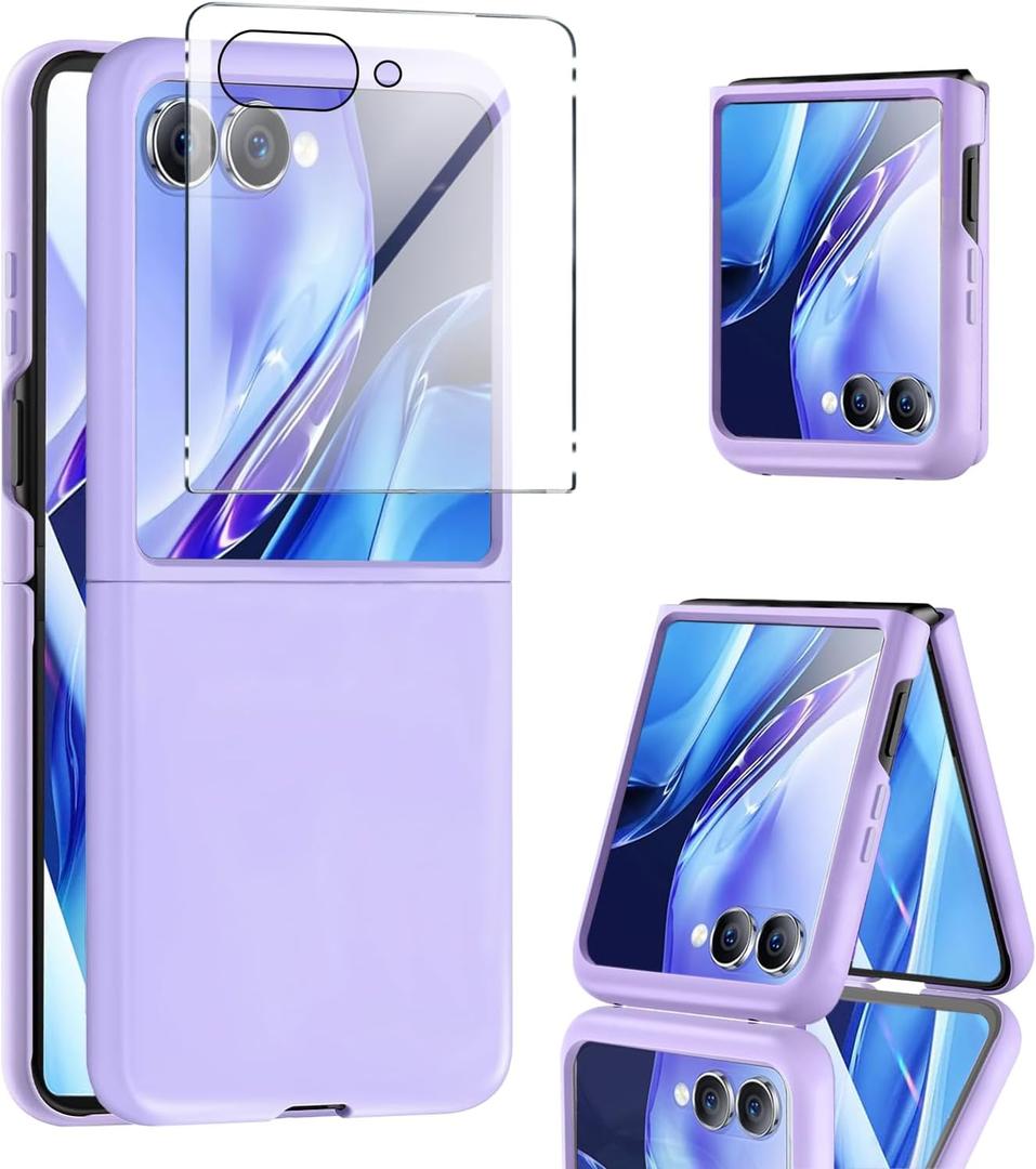 Astter for Samsung Galaxy Z Flip 7 Case,Galaxy Z Flip 7 Case with Screen Protector,Shockproof Drop-Proof Slim Hard PC Protective Cover for Samsung Z Flip7-Purple