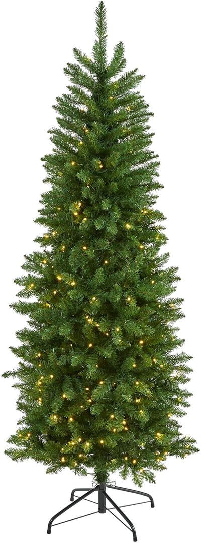 Nearly Natural 6ft. Slim Green Mountain Pine Artificial Christmas Tree with 250 Clear LED Lights