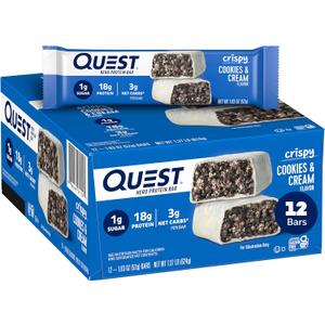 Quest Nutrition Crispy Cookies & Cream Hero Protein Bar, 18g Protein, 1g Sugar, 3g Net Carb, Gluten Free Protein Snack, Keto Friendly, 12 Count, Best By: 04/28/2026