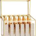 Lipstick Organizer,Luxury Tempered Glass Lipstick Holder & Nail Polish Organizer, 18-Slot Vanity Cosmetic Organizer with Removable Dividers, Gold