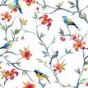 Chinoiserie Bird Wallpaper Floral Contact Paper Birds Vintage Peel and Stick Cottage Core Wallpaper Self Adhesive Mural Bird Flower Boho Contact Paper for Cabinets Farmhouse Bedroom 24"x118" (Blue/White)