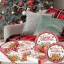 Christmas Gingerbread Plates and Napkins,Christmas Decorations Red Black Buffalo Plaid Ice Cream Sweet Christmas Gingerbread Man Tableware for Xmas Winter Holiday Party Supplies Decor