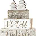 4 Pcs Christmas Decorations Indoor - Christmas Tree Table Decoration for Home - Wooden Centerpiece For Table - Winter Tiered Tray Decor Rustic Farmhouse Xmas Gift for Home Kitchen Mantel