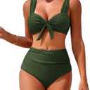 ZAFUL High Waisted Bikini Sets for Women Swim Suits 2025 Tummy Control Ruched Bikini Two Piece Bathing Suit Swimwear (Large, Army Green)