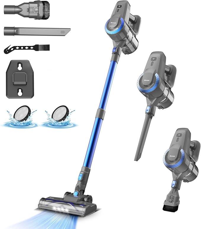 Cordless Vacuum Cleaner, 6 in 1 Lightweight Stick Vacuum, 2200mAh Battery Up to 40mins Runtime, Powerful Handheld Vacuum for Hard Floor Rug Pet Hair Home Dorm (Blue)