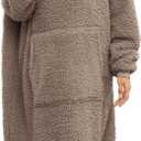 Sherpa Wearable Blanket Oversized Hoodie Sweatshirt TV Blanket with Long Sleeves and Pocket (CoolBrown, One Size)