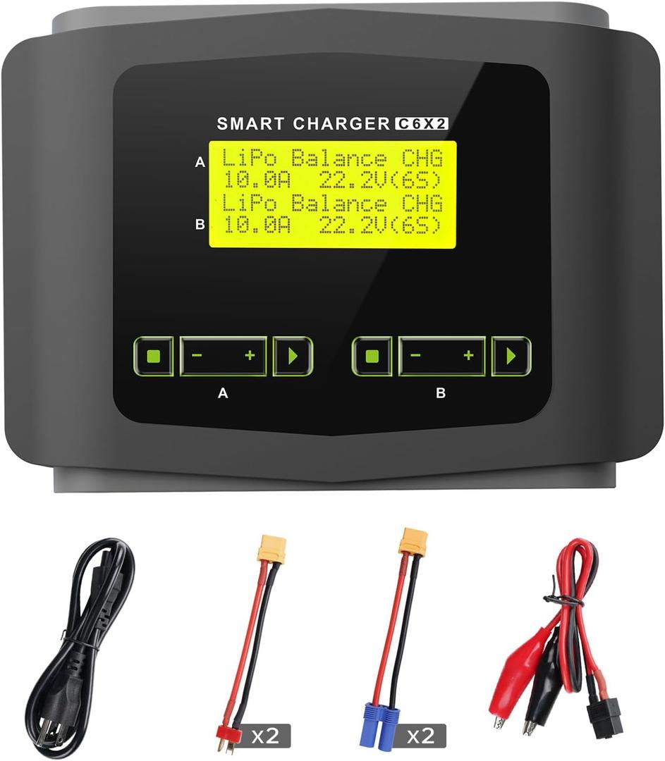 LiPo Battery Charger Dual RC Charger Discharger 10A Fast Balance Battery Charger for 1-6S LiPo LiHV Li-ion Life 1-15S NiMH NiCD PB Smart Battery RC Car Drone, Large Screen