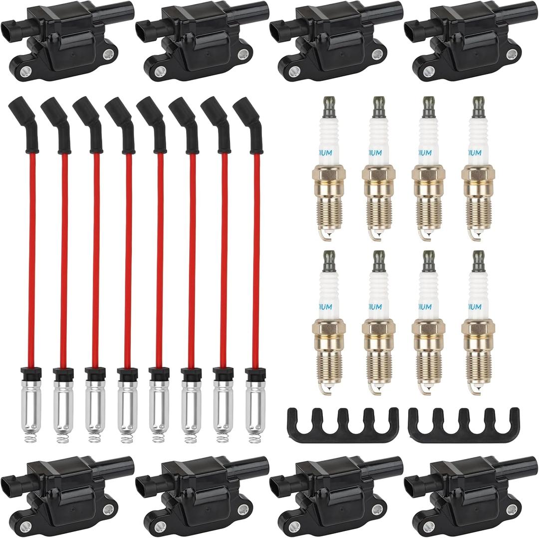 8Pcs UF413 Square Ignition Coils with 8mm Spark Plug Wires Set & Iridium Spark Plugs Compatible with Chevy Silverado Suburban Tahoe, GMC Sierra Yukon, Cadillac, Buick 4.8L 5.3L 6.0L 6.2L