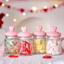 4 Pcs 16 oz Valentine's Day Glass Candy Jars Clear Valentines Containers with Ceramic Heart Lid Cute Decorative Storage Jars for Cookie Chocolate Nut(Pink, Classic Heart)