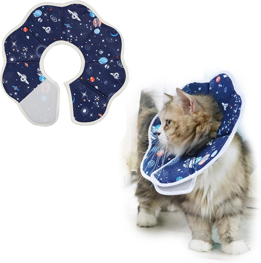 Soft Cat Recovery Collar,Adjustable Cat Cone, Protective Cone Collar After Surgery for Cats (Starry Sky, S)