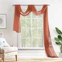 MIULEE Sheer Window Scarf Valance Extra Long Topper Terracotta Elegant Swag Curtains Luxury Draping Fabric for Wedding Arch Party Ceremony Canopy Bed Fall Decor, 54'' x 216'' One Panel, Burnt Orange
