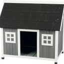 TRIXIE Natura Barn Style Dog House  Large Dog House Outdoor with Weatherproof Sealer & Peaked Roof, Wooden Dog House with Adjustable Legs for Medium- to Large-Sized Dogs  43 x 31.5 x 40 in