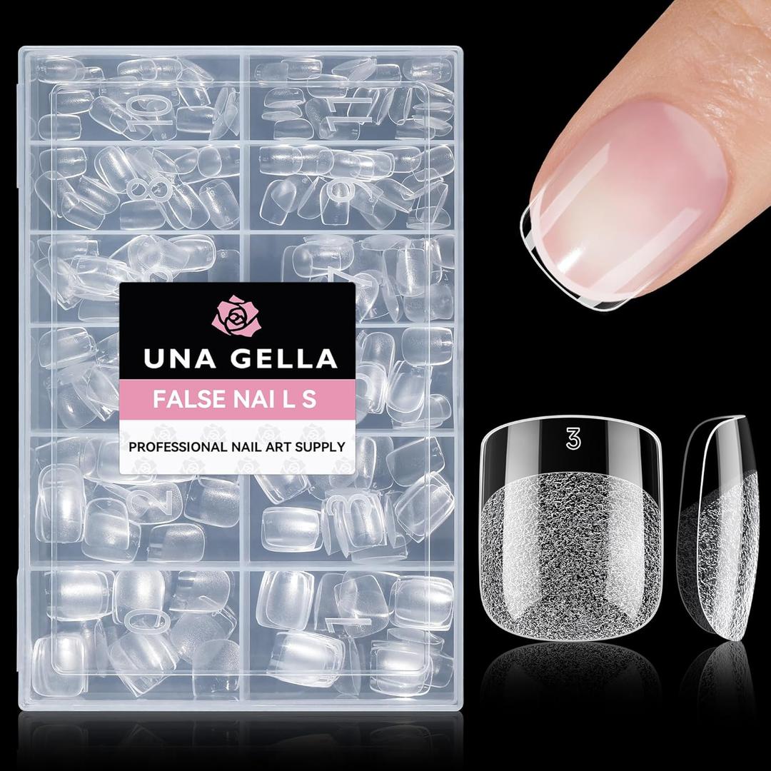 UNA GELLA Extra Short Square Oval Nail Tips 216pcs Pre-shaped Half Matte Square Round Gel Nail Tips Full Cover Squoval Clear Acrylic Fake Nails for Press on Nail Extensions Home DIY Salon 12 Sizes