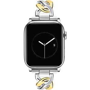 JR.DM Silver Gold Watch Bands for Women Compatible with Apple Watch 46(S10/11)/49/45/44/42mm(S1/2/3) Adjustable Metal Single Chain Bracelet for iWatch Series 11/10/9/8/7/6/5/4 SE 3/2/1 Ultra (No Case)