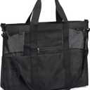 Mesh Beach Bag with Zipper, Large Beach Tote for Women, Toys Pool Swim Bag Travel Vacation Cruise Essentials (Extra Large, Zipper Closure -Black)