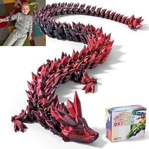 TXB3DOK 24" Large 3D Printed Dragon Bigger Fidget Animals Toys, Oversized Flexible Articulated Crystal Fidget Toy, Huge 3D Printed Dragon Gift for Desk and Home Decor (Black Red, 24 inch)