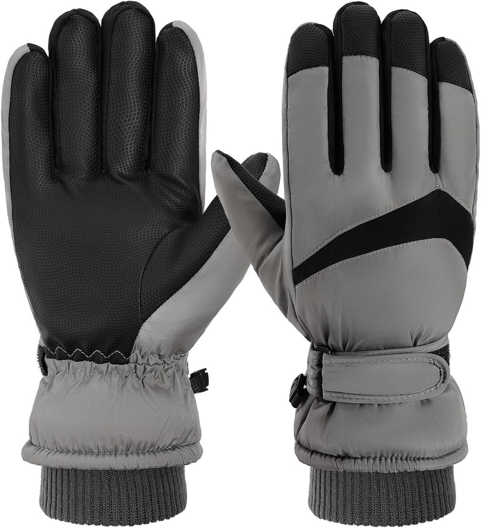 Trifabricy Winter Ski Gloves, Windproof Glove for Men & Women, Touchscreen Snow Gloves for Cold Weather, Thermal Warm Glove (A Grey, Chek Mark)