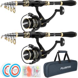 PLUSINNO Fishing Pole, Fishing Rod and Reel Combo,Telescopic Fishing Rod Kit with Spinning Reel, Collapsible Portable Fishing Pole with Carrier Bag for Freshwater Saltwater Fishing Gifts for Men Women, 6.98 ft