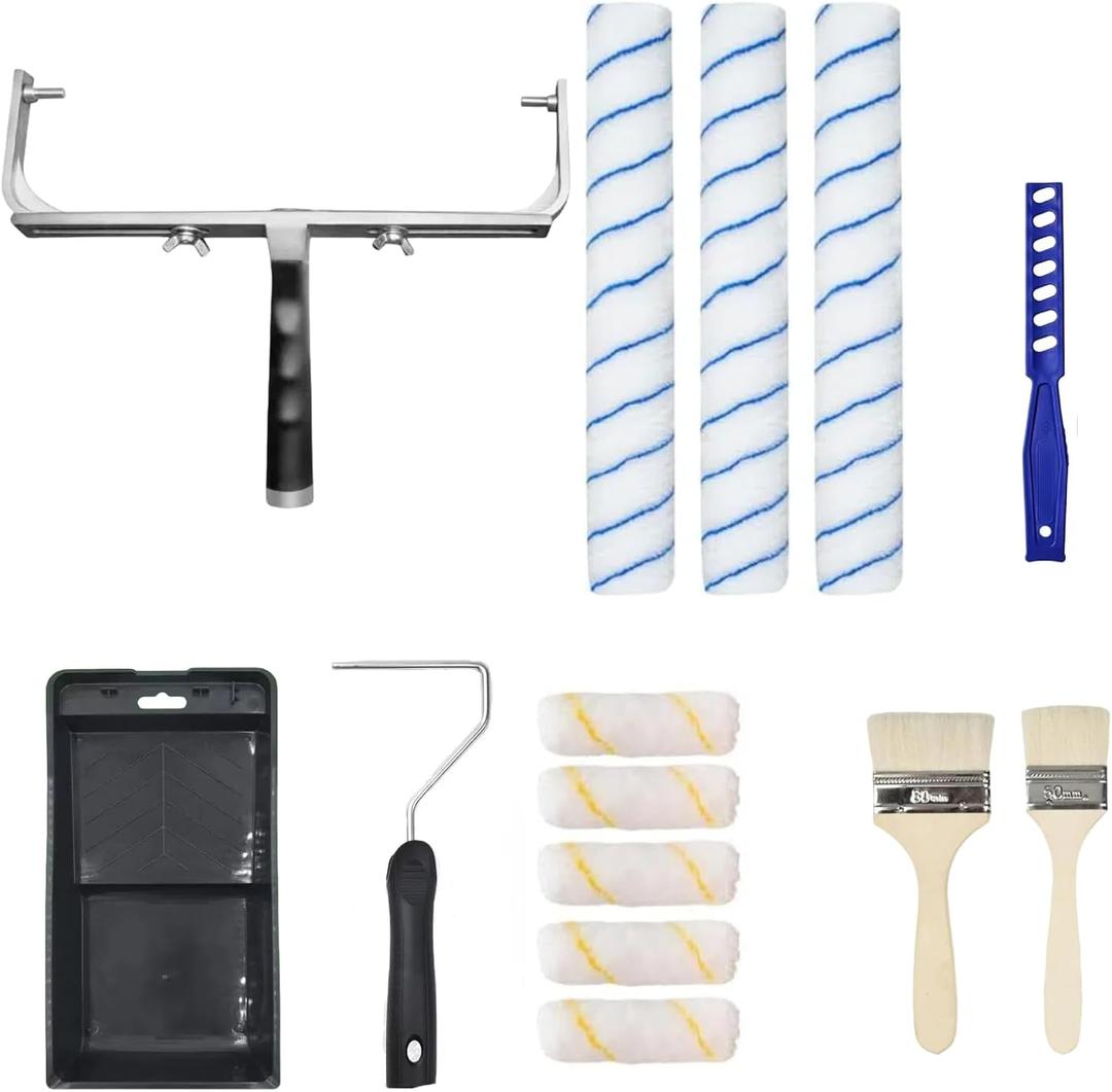 JolieJulie 14 PCS Paint Roller Kit, 18'' Adjustable Paint Roller Frame, 18'' Microfiber Paint Roller Sleeves, 4'' Paint Roller Frame with Paint Tray, 4'' Paint Roller Sleeves