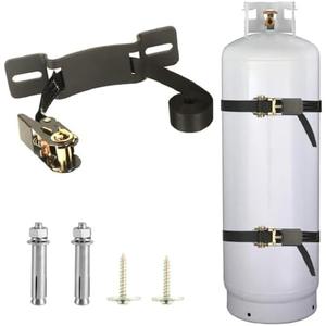 Propane Tank Holder ，Cylinder Wall Mounted Brackets, Ratchet Straps（6.6ft ）, Steel Gas Cylinder Holder, Heavy Duty Gas Cylinder Holder Wall-Mounted Bracket。 (black 1)