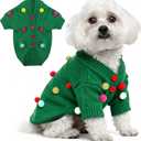 Dog Christmas Sweater Green Christmas Light Cardigans Dog Outfit Soft Warm Knitted Pet Clothes Cold Weather Puppy Clothes for Small Medium Large Dogs Cats