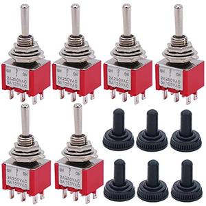 Twidec/6Pcs Mini Momentary Toggle Switch DPDT 3 Position 6 Pins (0N)-Off-(ON) Miniature Toggle Switch AC 5A/125V 2A/250V Car Boat Switches with Waterproof Cap MTS-223-MZ