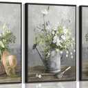 4 x 3pcs Country Daisies Poster Wall Art Countryside Flower Painting Picture Wall Decor Farmhouse Still Life Basket Poster Print Artwork for Bathroom Bedroom Home Decoration 12x16in