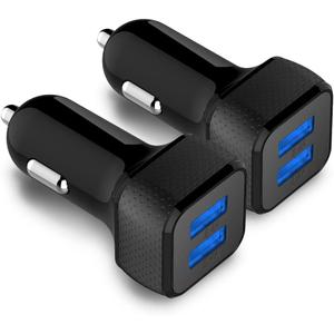 Car Charger 2 Pack, 24W Dual USB Car Charger - Black, SmartUSB Port Car Adapter Compatible iPhone 13/12/11/XR/Xs, iPad Pro/Air 2/Mini, LG, Pixel, Galaxy (Not Compatible with Quick Charge)