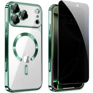 Privacy Case for iPhone 17 Pro,Magnetic iPhone 17Pro Phone Case Clear with Privacy Screen Protector & Camera Protector [Compatible with MagSafe], Shockproof Cover for iPhone Pro 17 Cases-Green