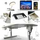 Foldable and Adjustable admireshun Laptop Bed Table with Hidden Drawer, Cup Holder, USB Voice-Controlled Night Light, Black, 23.6"x15.7", Suitable for Working, Gaming, and Other uses on Bed and Sofa