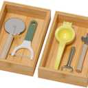 Bamboo Drawer Organizer, Cutlery Silverware Organizer for Kitchen Drawer, Stackable Utensil Organizer, 2 Pcs Flatware Organizer for Drawer, Wooden Storage Box Tray (Bamboo, 9 X 6 X 2 Inch) (Yellow)