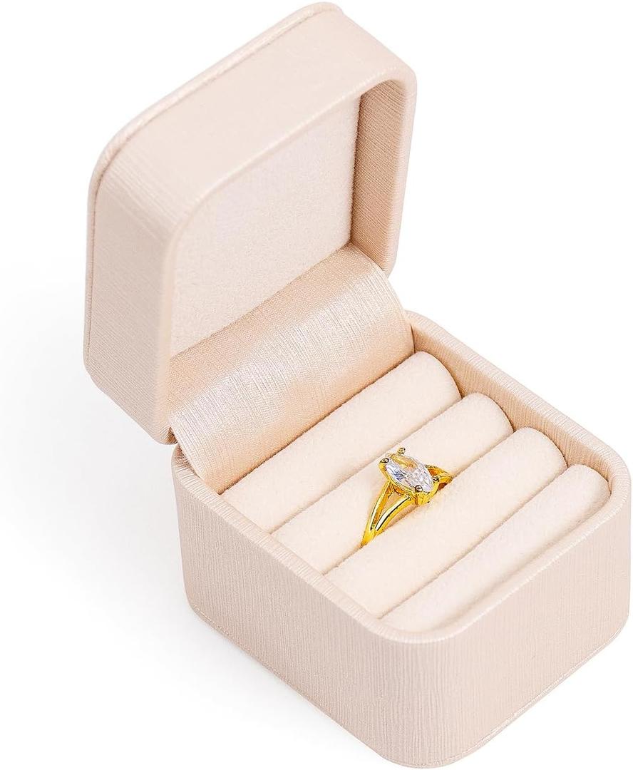SANQIANWAN PU Leather Wedding Ring Box Jewelry Case for Proposal Engagement Ring Box Jewelry Display Box Gift Box for Birthday and Anniversary (Pearl White-B)