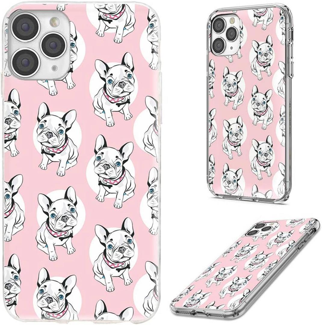 AKORAVO Full Protective Shockproof Slim Soft TPU Case for iPhone 12/12 Pro 6.1, Cute Cartoon Animal Pet Dog French Bulldog Pink