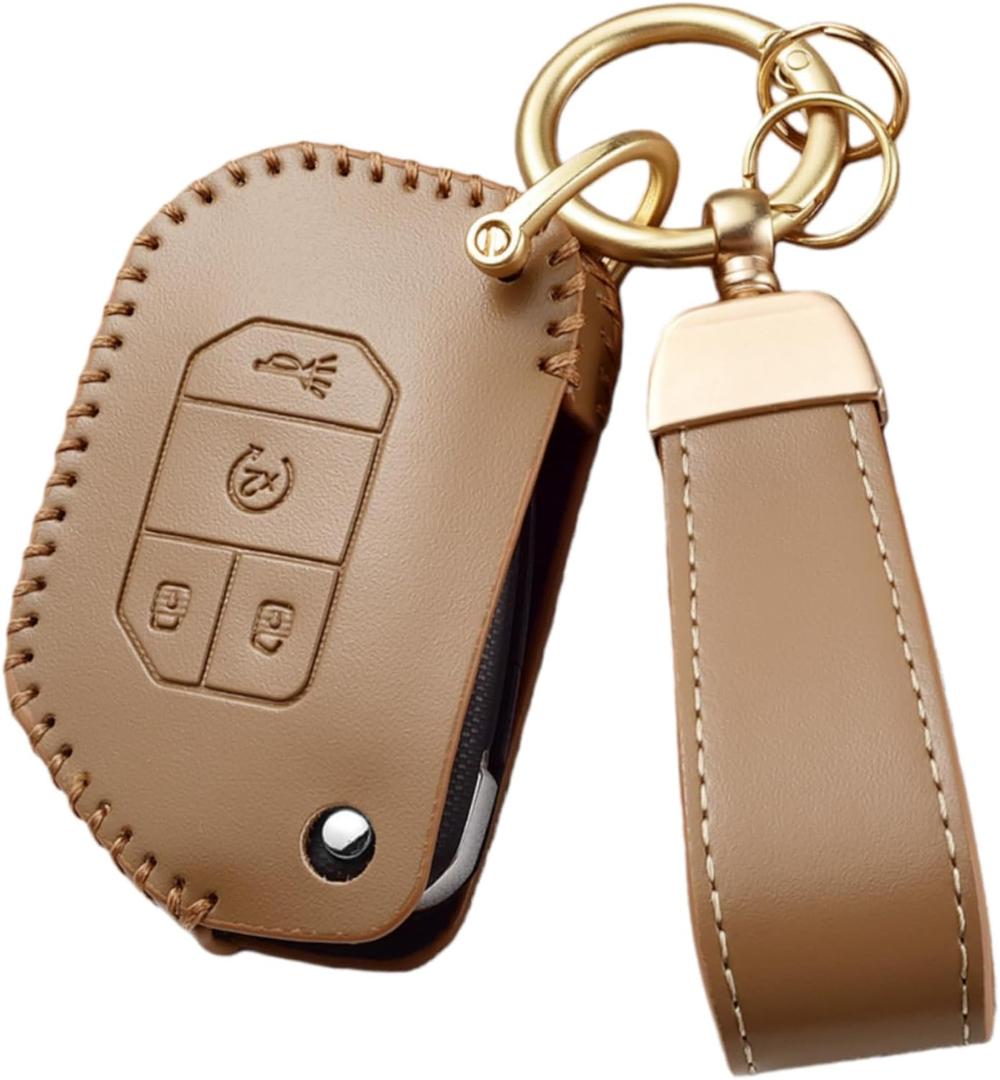 Key Fob Cover Compatible with 2018-2025 Jeep Wrangler JL JLU Rubicon Gladiator Sahara, Soft Leather Key Cover Case