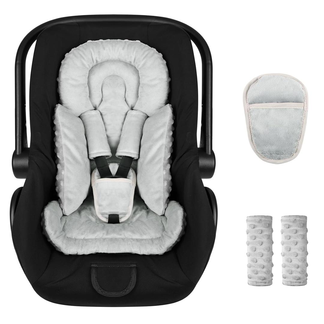 Infant Car Seat Insert Boy Girl, 3 in 1 Newborn Carseat Insert with Strap Pads, Car Seat Head Support for Baby Strollers, Swings, and Bouncers, Comfortable and Machine Washable, Grey