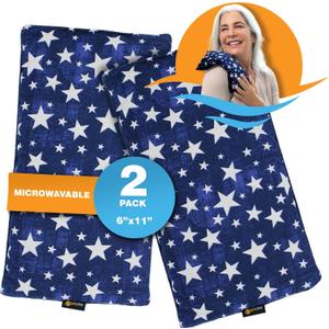 SunnyBay Small Microwave Heating Pad, Microwavable Versatile Cold/Heated Neck and Shoulder Wrap for Back Pain and More, Moist Heat Cotton-Fleece Pad, 6x11 Inches, Blue-Stars, Pack of 2