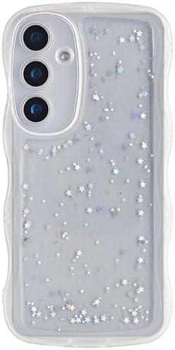 GUNPRIO Glitter Case for Galaxy A35 5G, Cute Wave Frame Curly Shape Sparkly Shiny Cover, Samsung Galaxy A35 Bling Cover Stylish Durable Protective Case for Girls Women, Clear, Pack 2