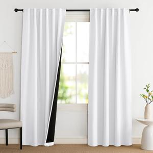 NICETOWN 100% Blackout Window Curtain Panels, Cold and Full Light Blocking Drapes with Black Liner for Nursery, 84 Inches Drop Thermal Insulated Draperies (Pure White, 2 Pieces, 52 inches Wide)