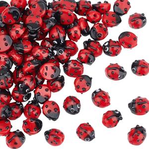 OLYCRAFT 80PCS Handmade Red Ladybug Lampwork Beads for Jewelry Making